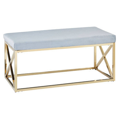 Orsina Allure Velvet Bench – Powder Blue and Gold Stainless Steel