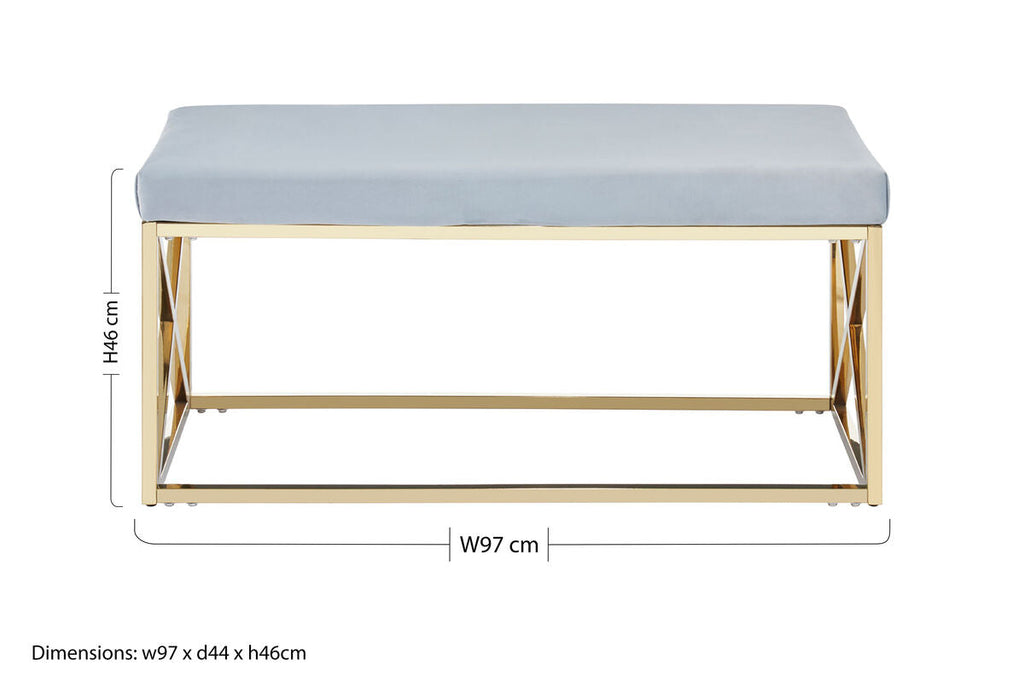 Orsina Allure Velvet Bench – Powder Blue and Gold Stainless Steel