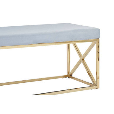 Orsina Allure Velvet Bench – Powder Blue and Gold Stainless Steel