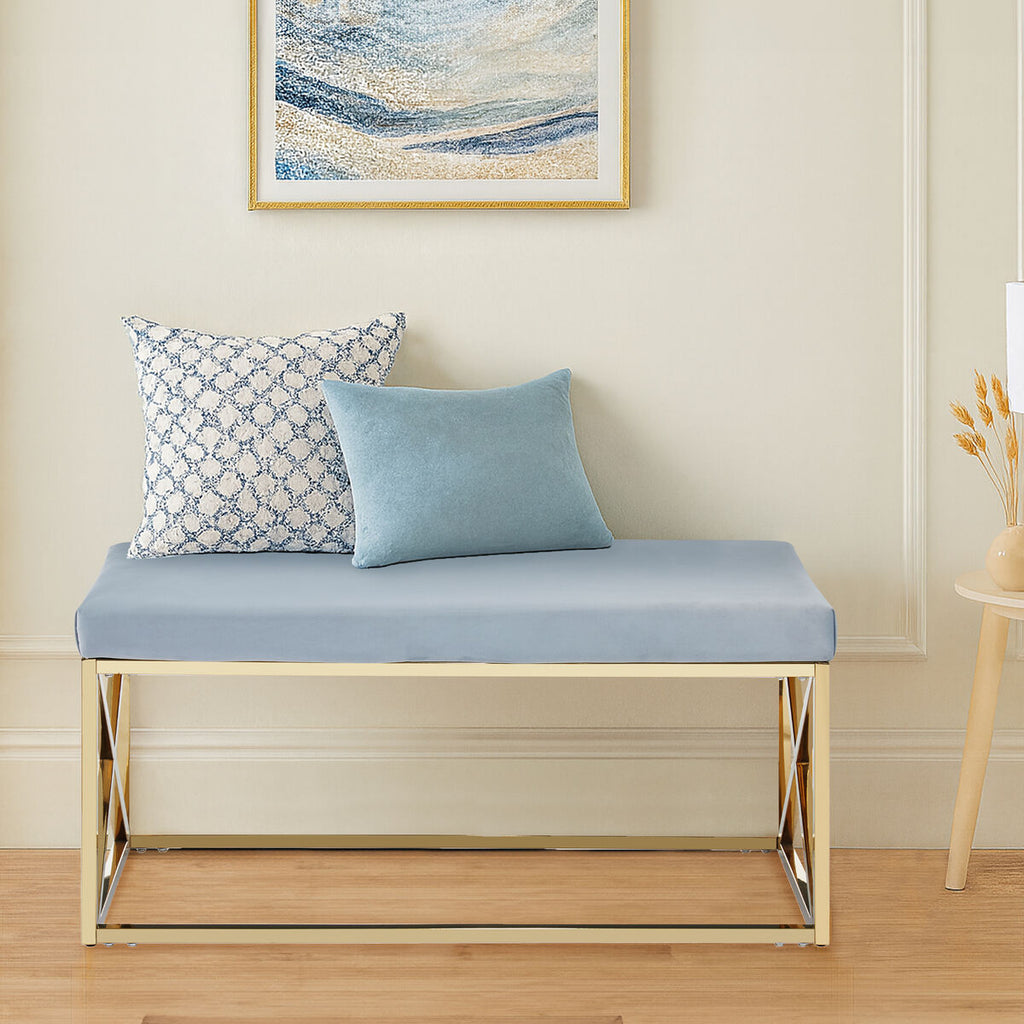 Orsina Allure Velvet Bench – Powder Blue and Gold Stainless Steel