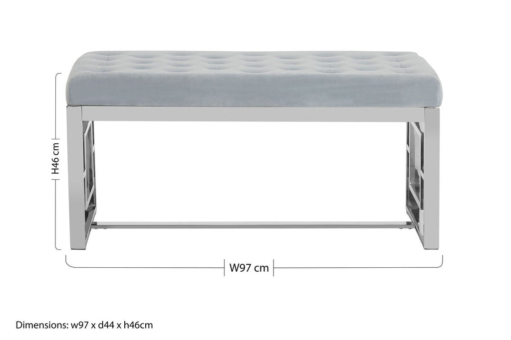 Orsina Allure Powder Blue Velvet and Silver Stainless Steel Bench