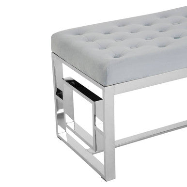 Orsina Allure Powder Blue Velvet and Silver Stainless Steel Bench