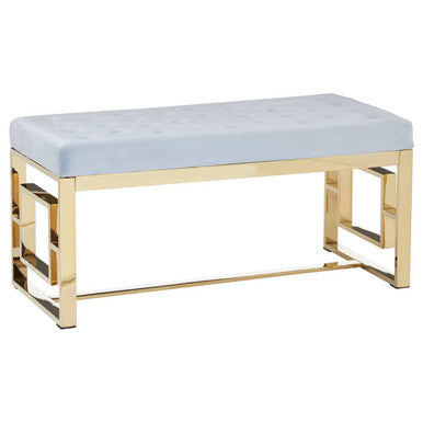 Orsina Allure Tufted Velvet Bench | Powder Grey and Gold Stainless