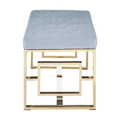 Orsina Allure Tufted Velvet Bench | Powder Grey and Gold Stainless