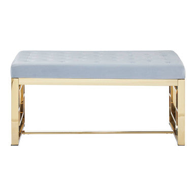 Orsina Allure Tufted Velvet Bench | Powder Grey and Gold Stainless