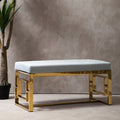 Orsina Allure Tufted Velvet Bench | Powder Grey and Gold Stainless