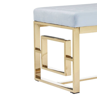 Orsina Allure Tufted Velvet Bench | Powder Grey and Gold Stainless