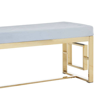 Orsina Allure Tufted Velvet Bench | Powder Grey and Gold Stainless