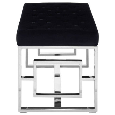 Orsina Allure Black Tufted Velvet Bench with Silver Stainless Base