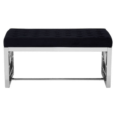 Orsina Allure Black Tufted Velvet Bench with Silver Stainless Base
