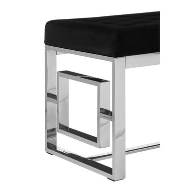 Orsina Allure Black Tufted Velvet Bench with Silver Stainless Base