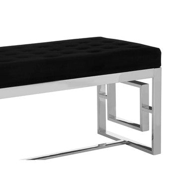 Orsina Allure Black Tufted Velvet Bench with Silver Stainless Base