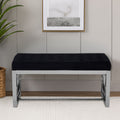 Orsina Allure Black Tufted Velvet Bench with Silver Stainless Base