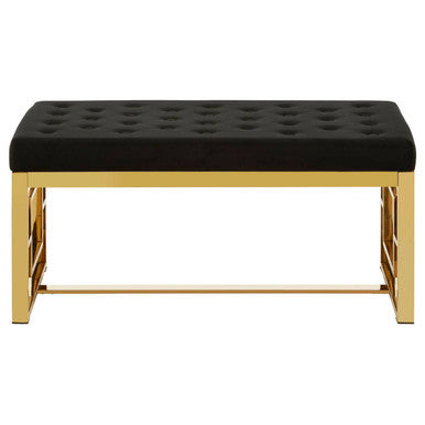 Orsina Allure Black Velvet and Gold Bench – Modern Entryway Seating