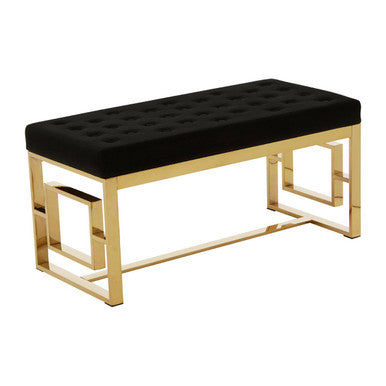 Orsina Allure Black Velvet and Gold Bench – Modern Entryway Seating