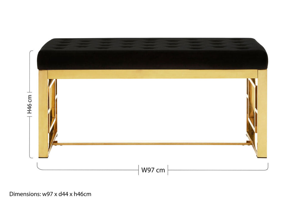 Orsina Allure Black Velvet and Gold Bench – Modern Entryway Seating