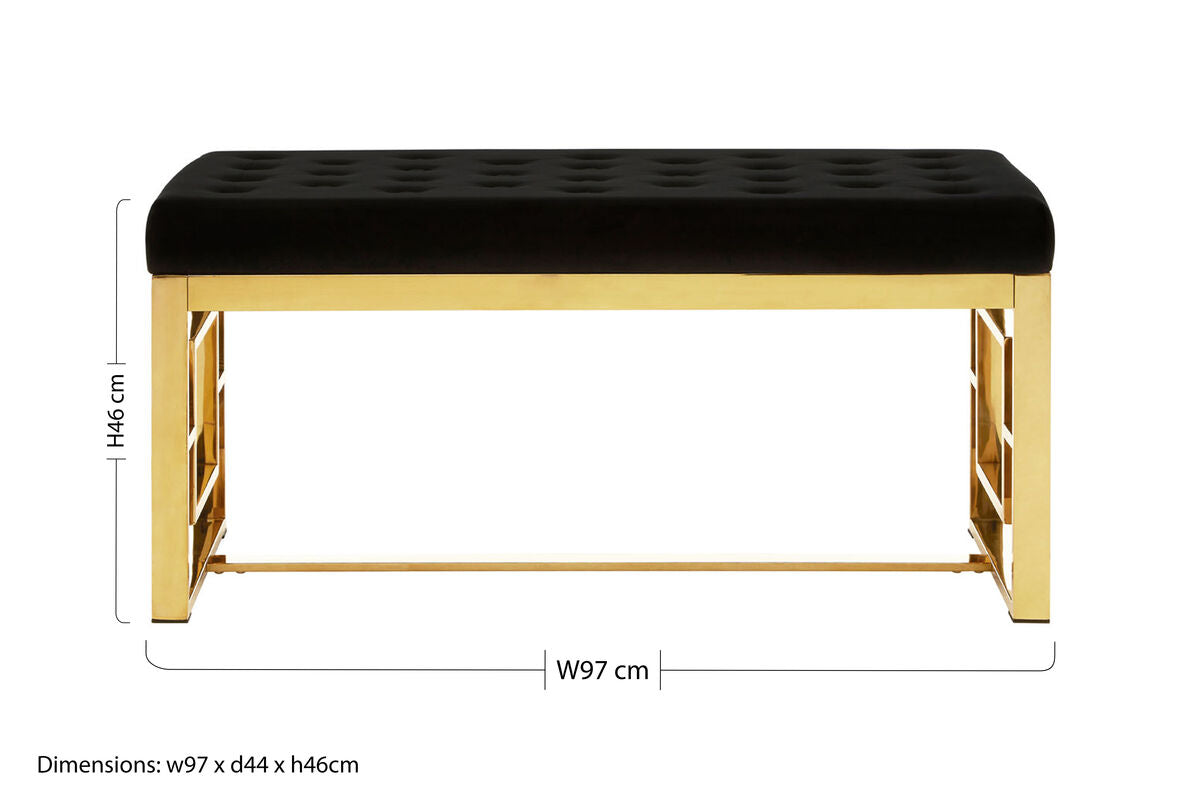 Orsina Allure Black Velvet and Gold Bench – Modern Entryway Seating