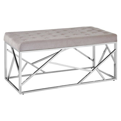 Orsina Allure Mink Velvet Bench | Quilted Seat with Silver Frame