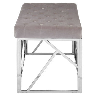 Orsina Allure Mink Velvet Bench | Quilted Seat with Silver Frame