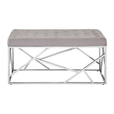 Orsina Allure Mink Velvet Bench | Quilted Seat with Silver Frame