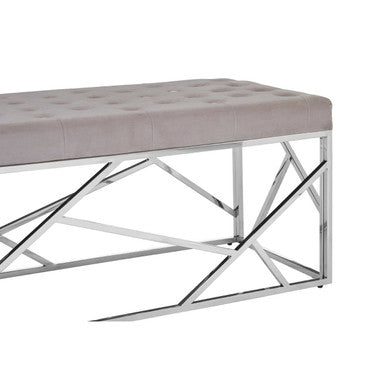 Orsina Allure Mink Velvet Bench | Quilted Seat with Silver Frame