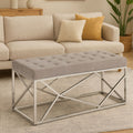 Orsina Allure Mink Velvet Bench | Quilted Seat with Silver Frame