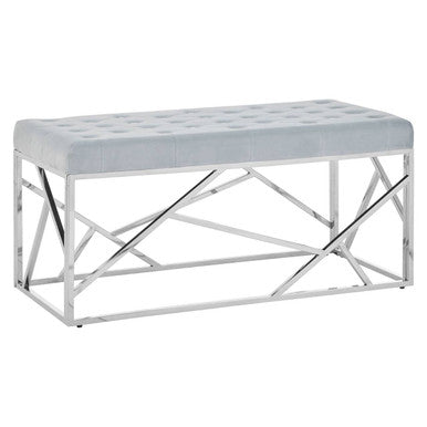 Orsina Allure Powder Blue Geometric Bench | Quilted Velvet & Silver