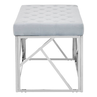 Orsina Allure Powder Blue Geometric Bench | Quilted Velvet & Silver