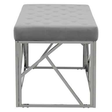 Orsina Allure Powder Blue Geometric Bench | Quilted Velvet & Silver
