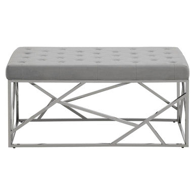 Orsina Allure Powder Blue Geometric Bench | Quilted Velvet & Silver