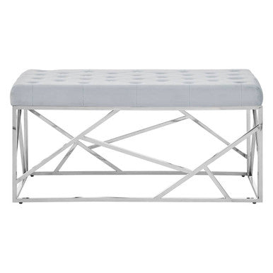 Orsina Allure Powder Blue Geometric Bench | Quilted Velvet & Silver