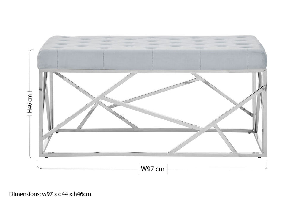 Orsina Allure Powder Blue Geometric Bench | Quilted Velvet & Silver