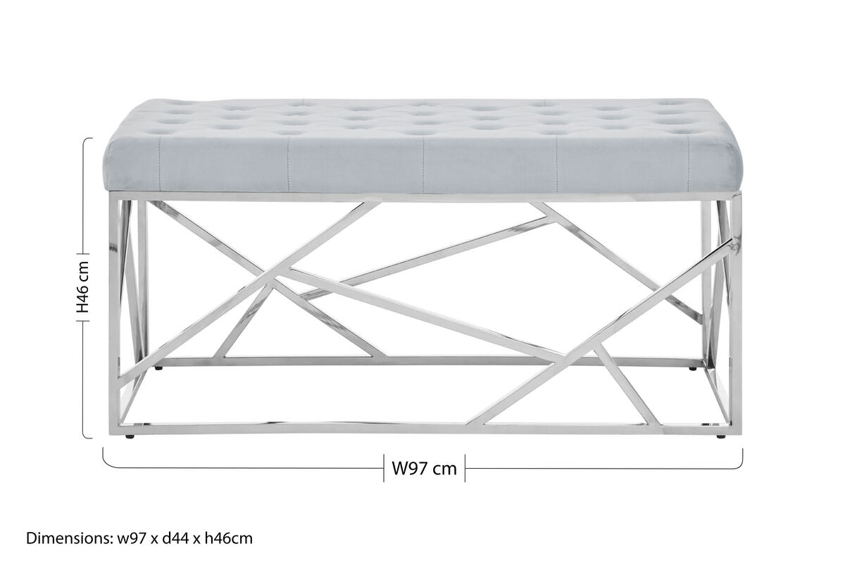 Orsina Allure Powder Blue Geometric Bench | Quilted Velvet & Silver
