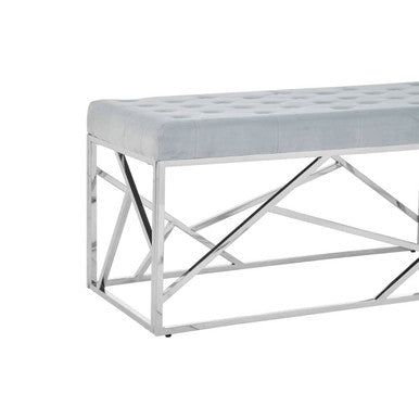 Orsina Allure Powder Blue Geometric Bench | Quilted Velvet & Silver