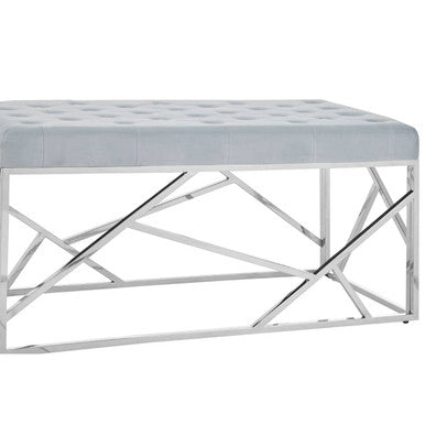 Orsina Allure Powder Blue Geometric Bench | Quilted Velvet & Silver