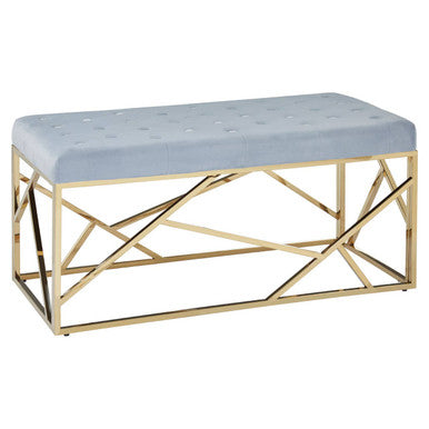 Orsina Allure Velvet Bench – Tufted Powder Blue and Gold Stainless Steel