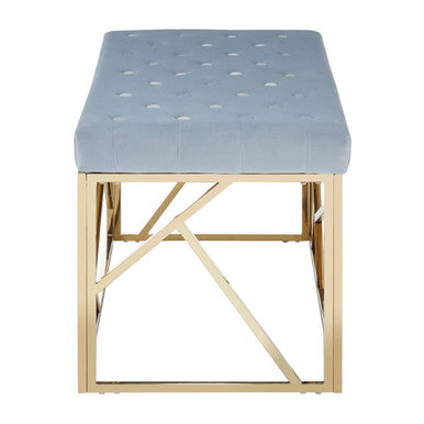 Orsina Allure Velvet Bench – Tufted Powder Blue and Gold Stainless Steel