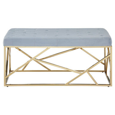 Orsina Allure Velvet Bench – Tufted Powder Blue and Gold Stainless Steel