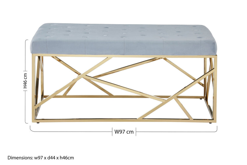 Orsina Allure Velvet Bench – Tufted Powder Blue and Gold Stainless Steel