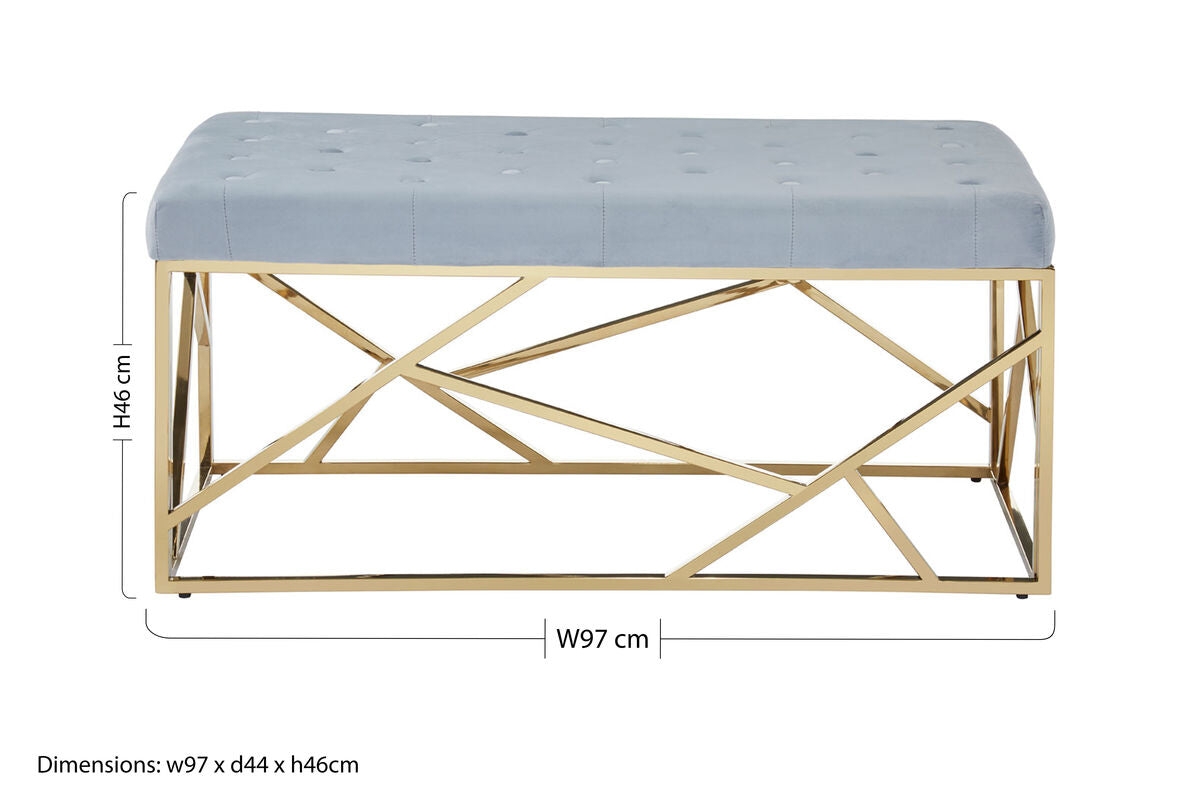Orsina Allure Velvet Bench – Tufted Powder Blue and Gold Stainless Steel