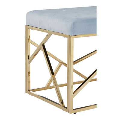 Orsina Allure Velvet Bench – Tufted Powder Blue and Gold Stainless Steel
