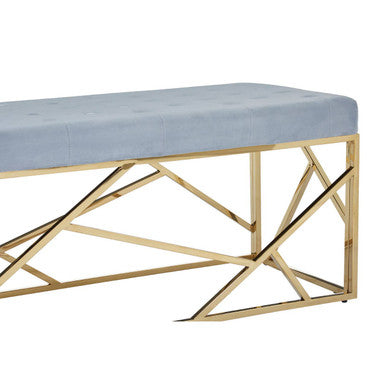 Orsina Allure Velvet Bench – Tufted Powder Blue and Gold Stainless Steel