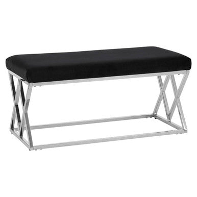 Orsina Allure Black Velvet Bench with Geometric Silver Stainless Legs