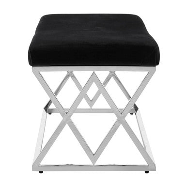 Orsina Allure Black Velvet Bench with Geometric Silver Stainless Legs