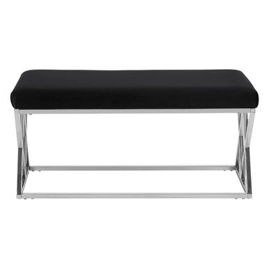Orsina Allure Black Velvet Bench with Geometric Silver Stainless Legs