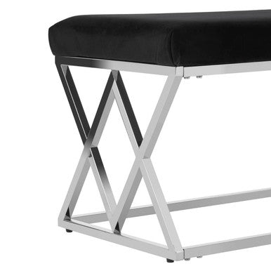 Orsina Allure Black Velvet Bench with Geometric Silver Stainless Legs