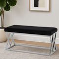 Orsina Allure Black Velvet Bench with Geometric Silver Stainless Legs