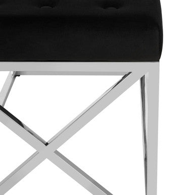Orsina Allure Black Velvet Tufted Bench with Silver Stainless Base