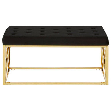 Orsina Allure Black Velvet Tufted Bench with Gold Stainless Base