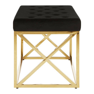 Orsina Allure Black Velvet Tufted Bench with Gold Stainless Base